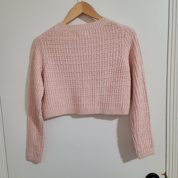 Jessica Simpson Pink Textured Knit Pearl Button Cropped Cardigan Sweater Jacket - Picture 4 of 6